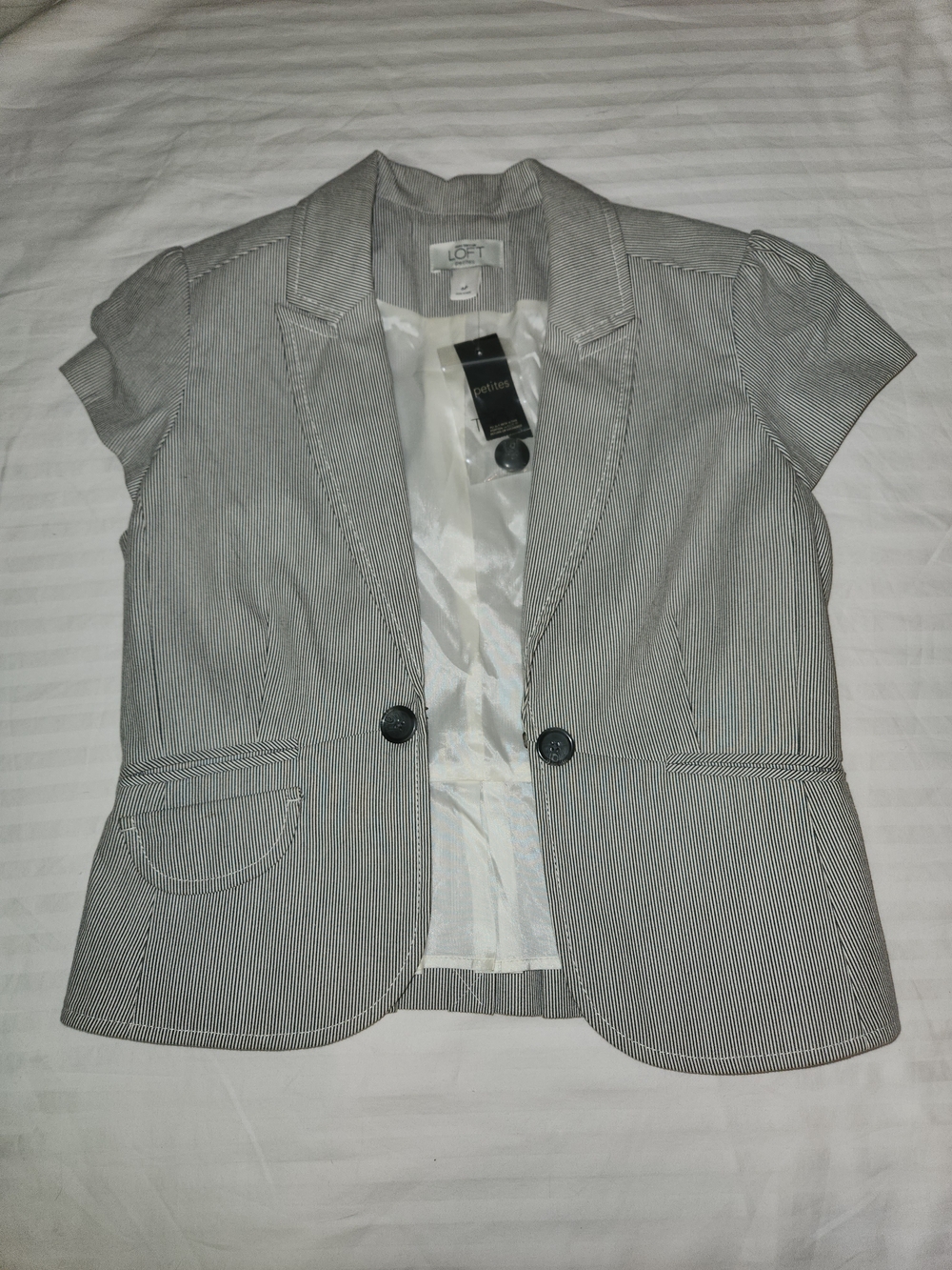 LOFT Short Sleeve Pinstripe Blazer in Light Gray